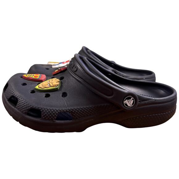 CROCS Size J5 Black Clogs Jibbitz Disney Mickey Goofy Marvel Guardian Galaxy - Picture 4 of 16